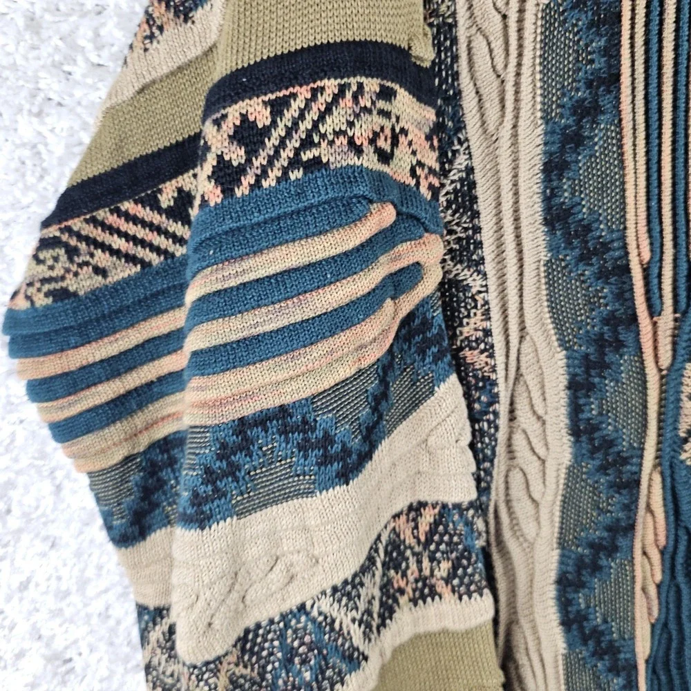 Vintage Tundra Canada Knit Sweater Cardigan Size Large 90s Coogi Style 3D Cotton